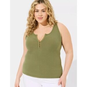 Torrid Supersoft Ribbed Hook and Eye Tank in Olivine Green Size 2 (2X/18-20)